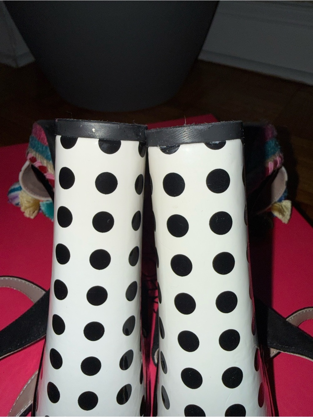 Betsey Johnson polka-dot platform Sandals with Multicolor Pom-Poms - Picture 5 of 7